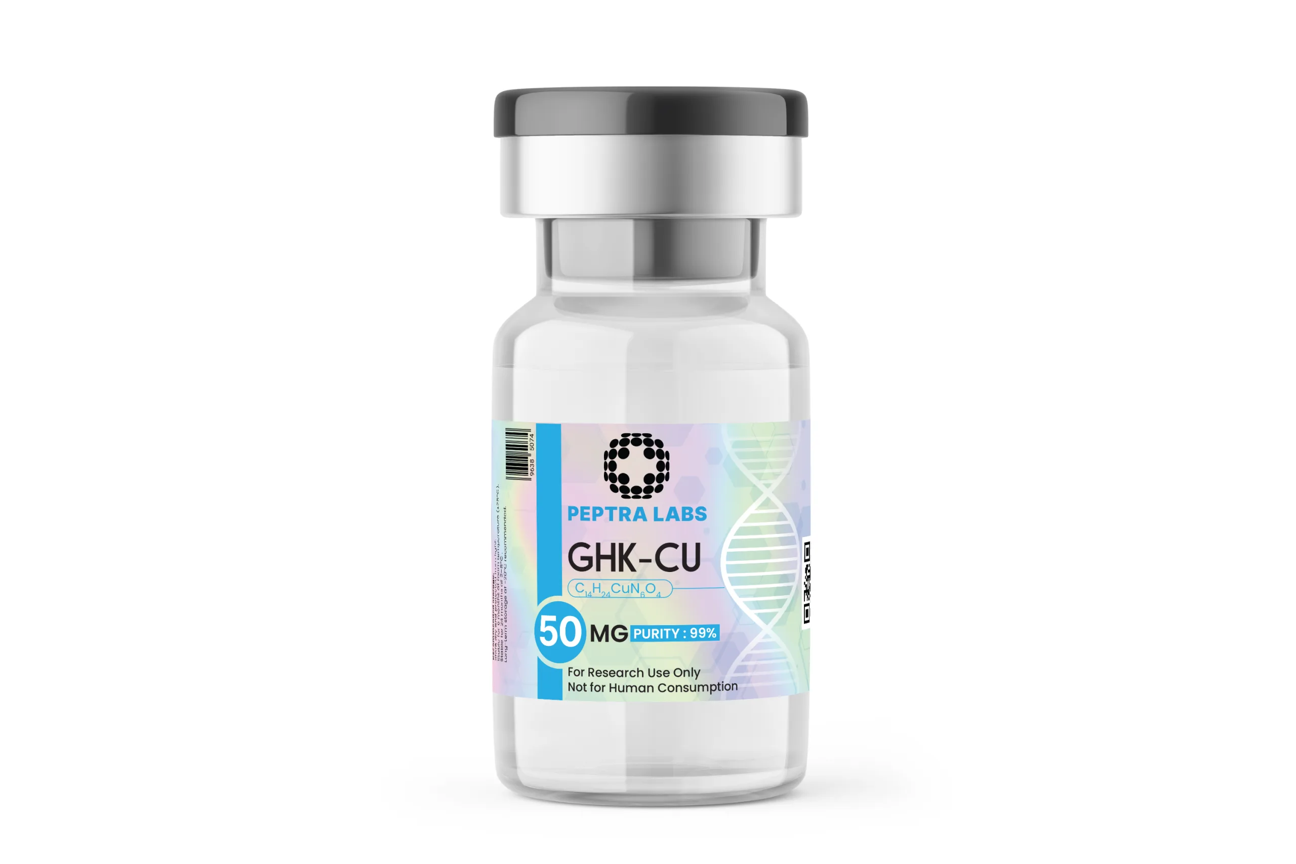 GHK-Cu 50 mg – fiolka z peptydem do badań, Peptra Labs GHK-Cu 50 mg – fiolka z peptydem do badań, czystość 99% na etykiecie, Peptra Labs