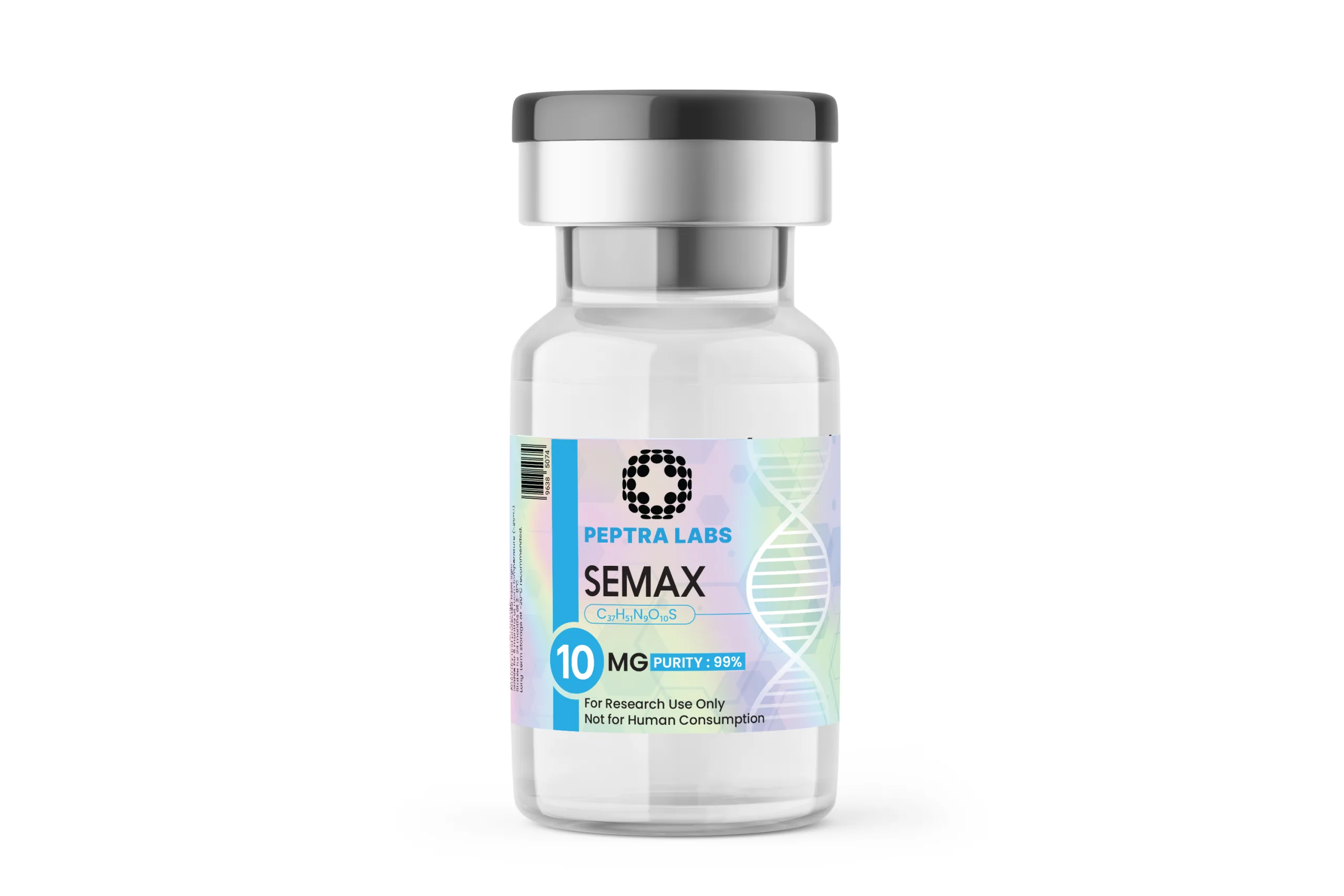 Semax 10 mg – fiolka z peptydem do badań, Peptra Labs Semax 10 mg – fiolka z peptydem do badań, czystość 99% na etykiecie, Peptra Labs