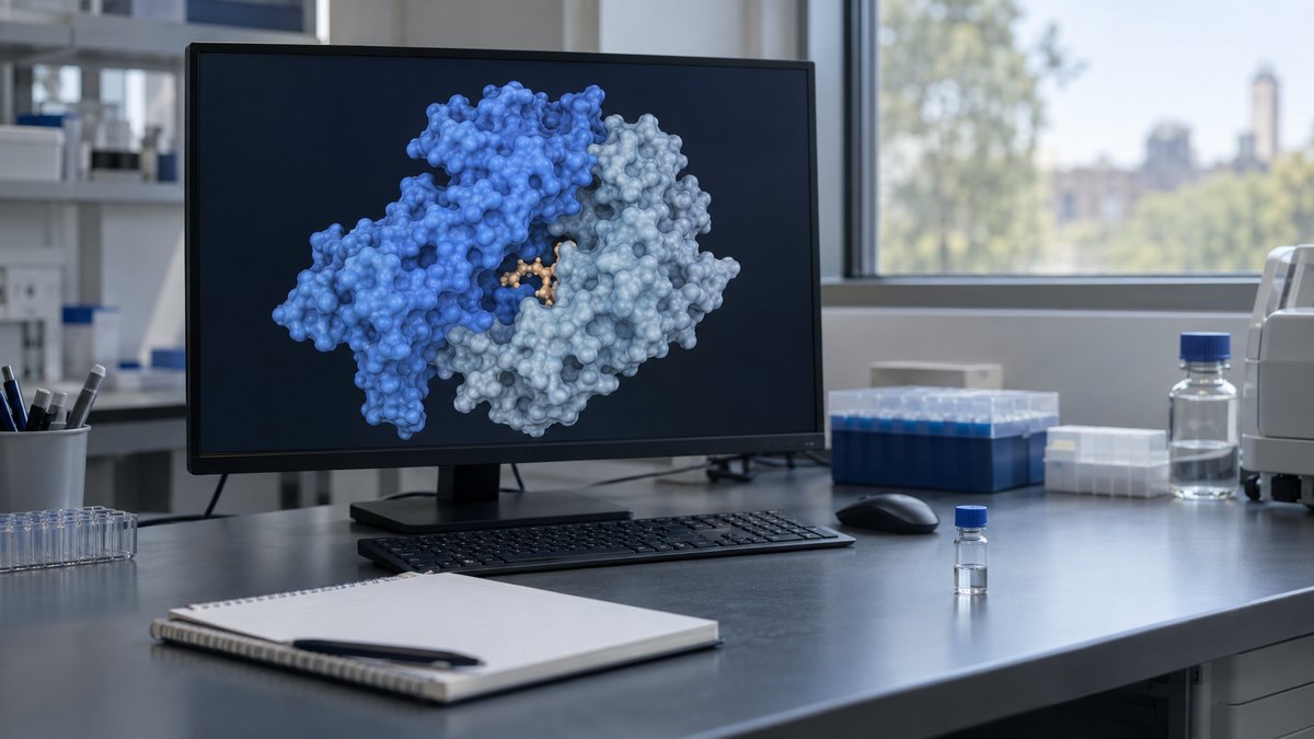 Symulacja tyrzepatydu GLP-1R na monitorze laboratoryjnym